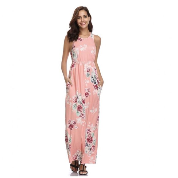 Lilly Posh Dresses & Skirts - NWOT - Floral Racerback Maxi Dress w/ Pockets